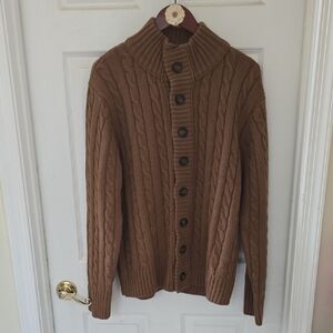 Men's H2H Brown Cable Knit Cardigan- Size Large